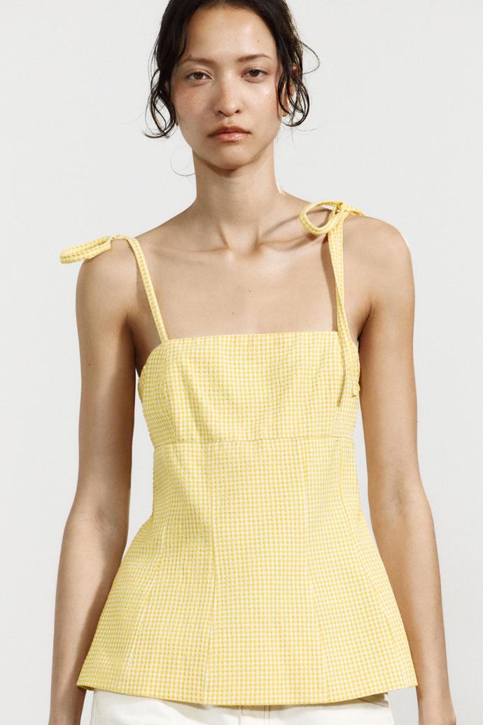 Jarní žlutý gingham peplum top, Zara, 649 Kč  
