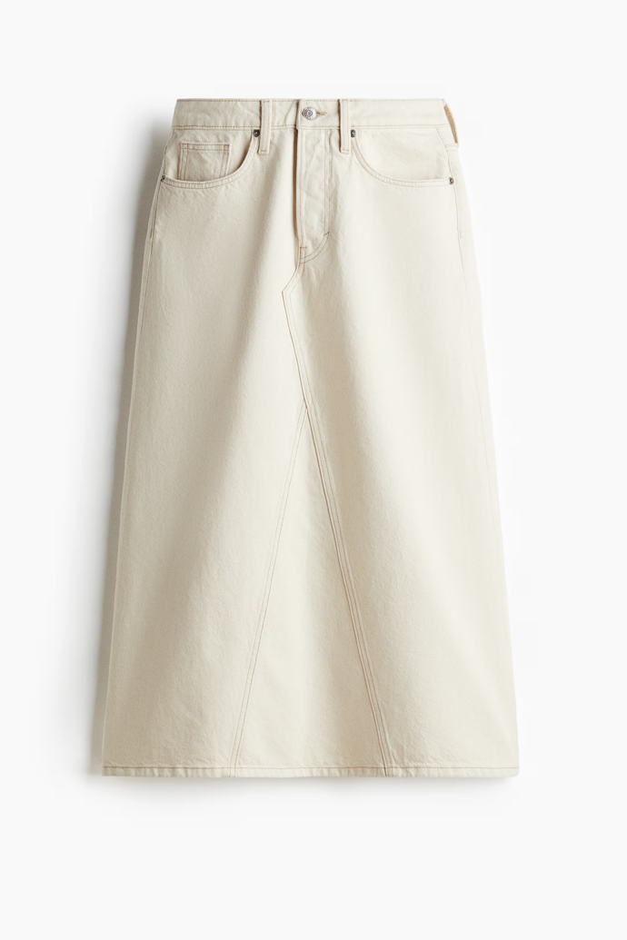Bílá džínová sukně áčkový střih, H&M, 719 Kč
