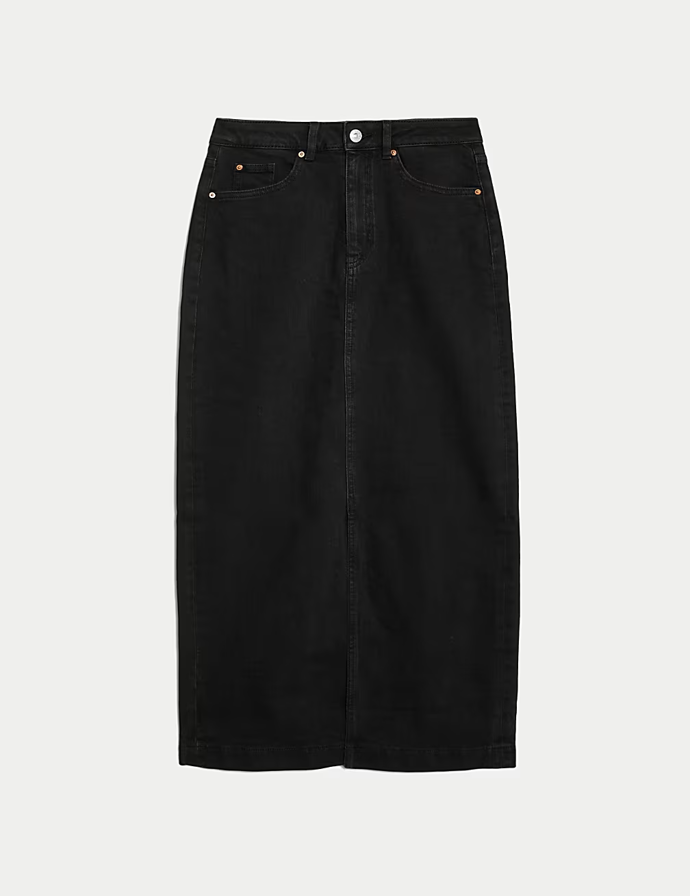 Černá džínová midi sukně, Marks&Spencer, 999 Kč