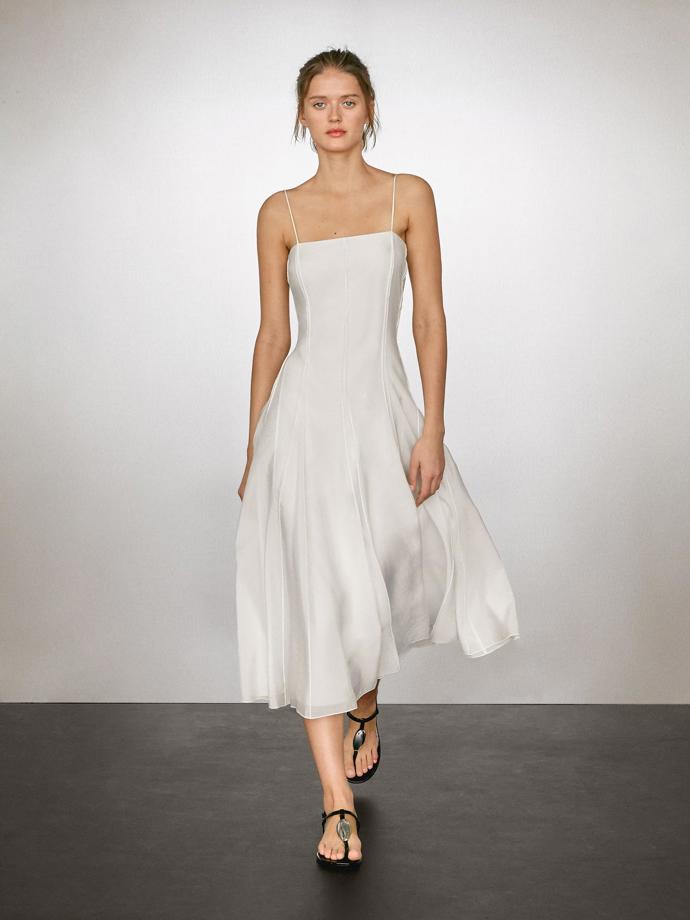 Splývavé midi šaty na ramínka, Massimo Dutti, 3 299 Kč