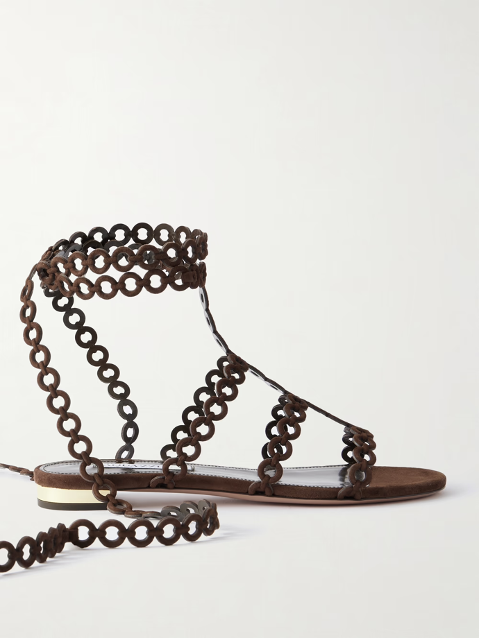 Semišové sandály Infinity s výřezy a ozdobným řetízkem, Aquazzura, Net-A-Porter, 33 655 Kč