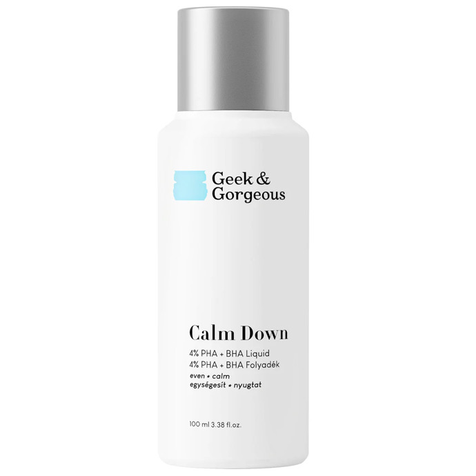 Ultra jemný peeling pro citlivou pleť s kombinací PHA a BHA kyselin. Zklidňuje zarudnutí, hydratuje a rozjasňuje bez podráždění. Skvělý pro začátečníky i pokročilé.Calm Down, Geek & Gorgeous 101, geekandgorgeous.cz, 720 Kč