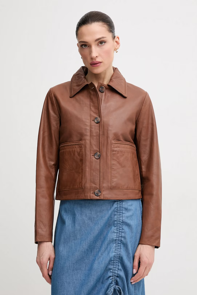 Hnědá kožená bunda, Pepe jeans, Answear, 6 999 Kč 