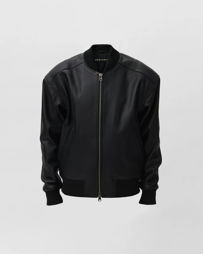 CLASSIC LEATHER BOMBER JACKET IN BLACK, MENTLOVA, 30000KČ
