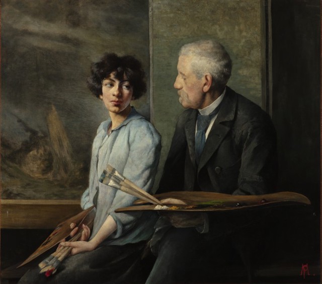 Josefina Mařáková (Pepa Mařák) Vlastní podobizna s otcem, 1896 Josefina Mařáková (Pepa Mařák) Vlastní podobizna s otcem, 1896