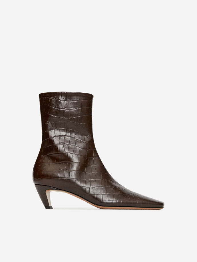 Minimalistické hnědé snakeskin boty na podpatku, Arket, 249 Eur 