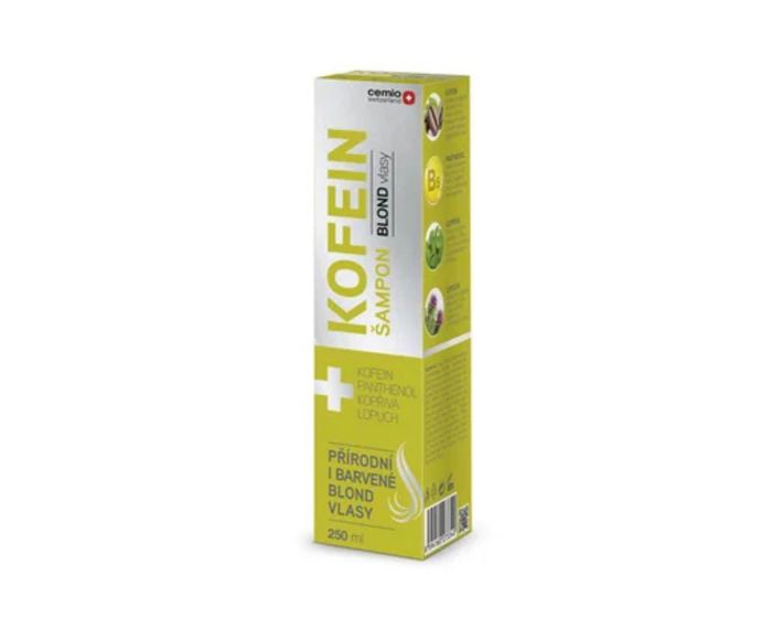 Cemio Kofein šampon pro blond vlasyKofein s panthenolem a extrakty kopřivy a lopuchu podporují vitalitu kořínků, zatímco silikon-free receptura udržuje vlasy lehké a vzdušné. Vhodné pro blond odstíny, které potřebují jemnou, ale účinnou péči.Cemio Kofein šampon pro blond vlasy 250 ml, CEMIO, Dr.Max, 169 Kč