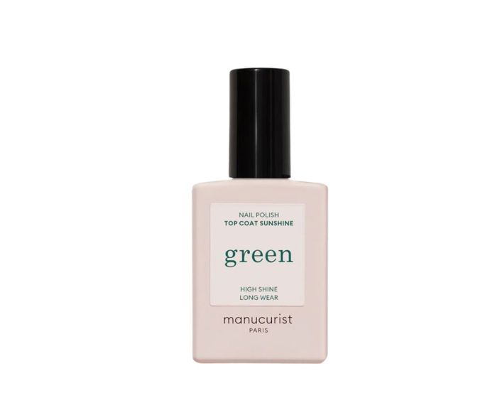 Přírodní top coat, který uzamkne barvu a dá jí vysoký „sunshine“ lesk bez kompromisů.Top Coat Sunshine Green, Manucurist, 410 Kč