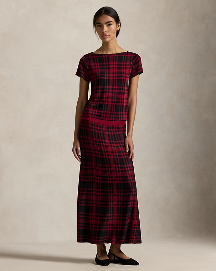 Červená tartanová sukně, Ralph Lauren, 445 Eur  