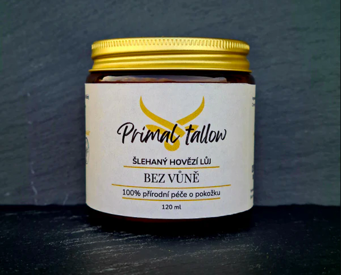  Vyživující krém pro tělo a obličej Hovězí lůj šlehaný, Primal Tallow, prodává Primalfeast.cz, 259 Kč