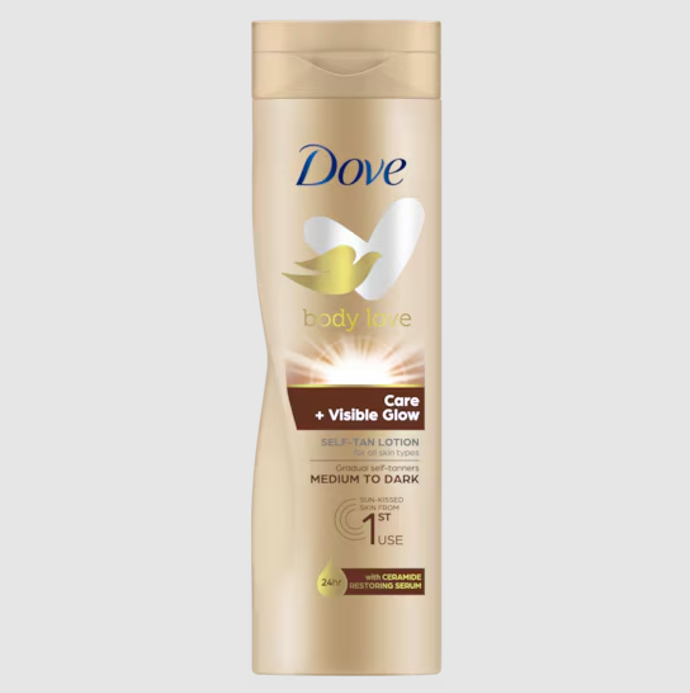  Samoopalovací tělové mléko Care&Visible Glow, Dove, 129 Kč