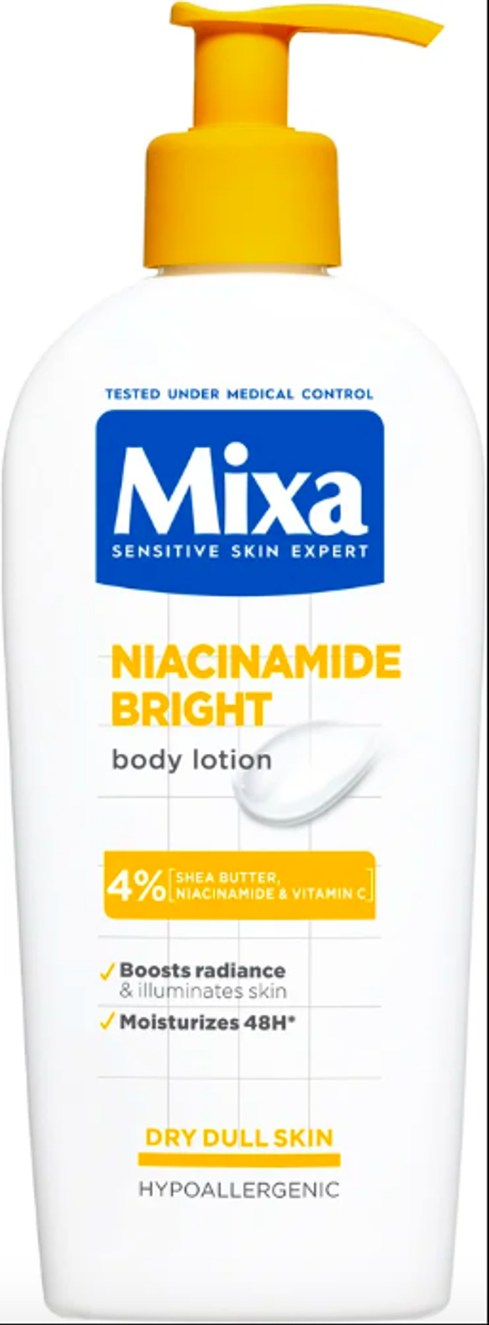  Rozjasňující tělové mléko Niacinamide Bright, Mixa, 129 Kč