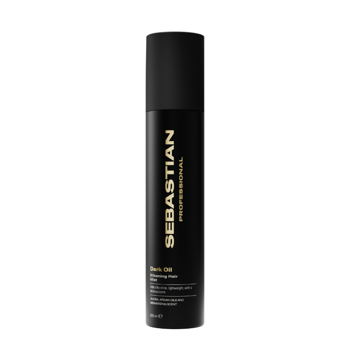 Dark Oil Silkening Hair Mist (Sebastian Professional) – lehký sprej s lesklým, hedvábným finišem, tlumí krepatění, ideální jako finální touch nebo osvěžení druhý den. Vhodné pro hollywoodské vlny. Spell, 650 Kč
