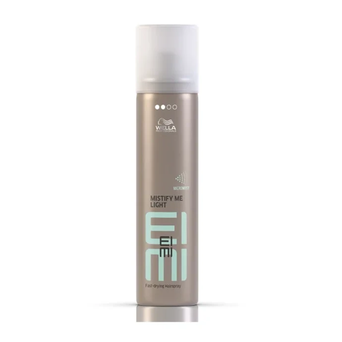 Eimi Mistify Me Light (Wella Professionals) – rychleschnoucí lak s technologií Micromist zajišťuje přirozený vzhled a 24hodinovou fixaci bez slepení, snadno se vyčesává. Součást kombinace pro perfektní foukanou. Dr.Max, 279 Kč