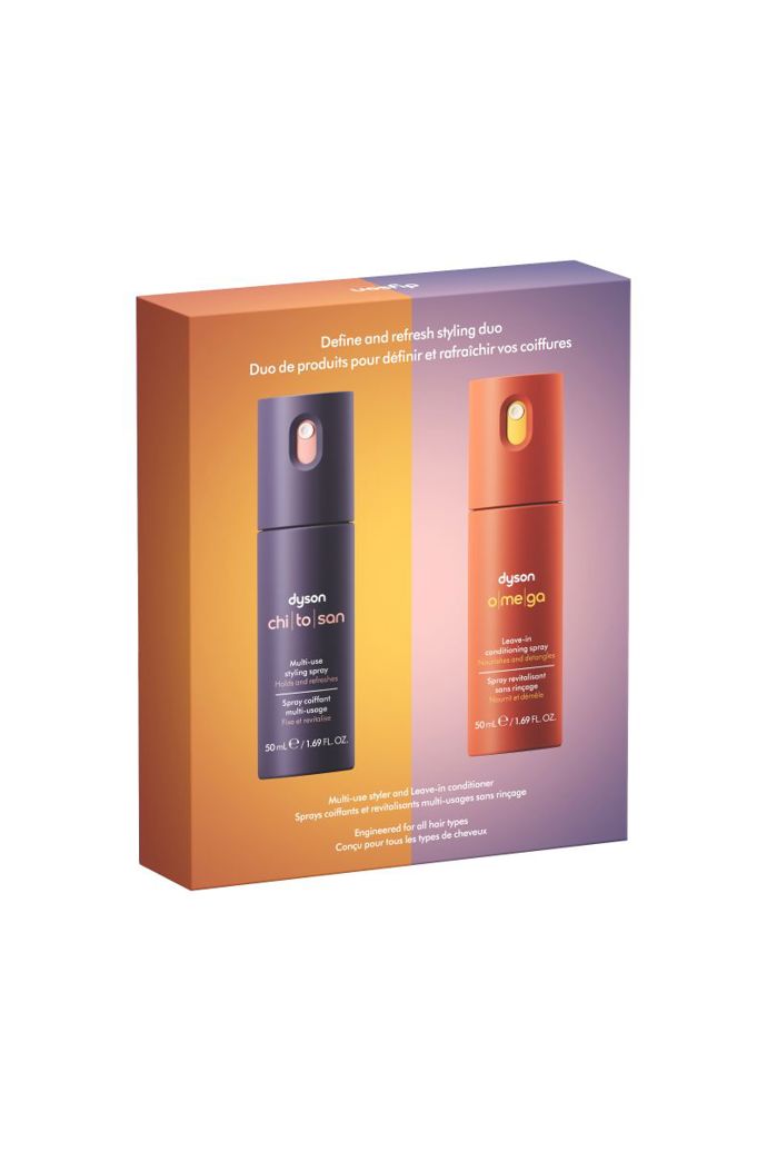 Dyson Define and Refresh Styling Duo (Chitosan sprej + Omega sprej, 2× 50 ml), 1 190 Kč, prodává Dyson.cz.