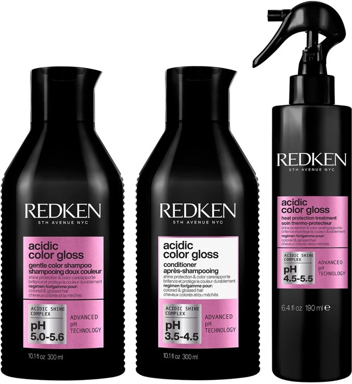 Redken Acidic Color Gloss Set (šampon, kondicionér, ochranný sprej), 790 ml, 1 789 Kč, prodává Alza.