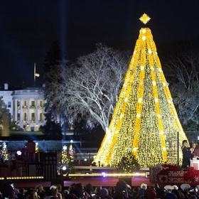 Vánoční strom nedaleko Bílého domu ve Washingtonu, D.C., slavnostně rozsvítila rodina Obamových, včetně Marian Robinson, matky první dámy USA Michelle. Na ceremoniálu vystoupila řada slavných osobností, jako například herečka Reese Witherspoon, kytarista a zpěvák David Crosby nebo autor hitu I Need a Dollar Aloe Blacc.