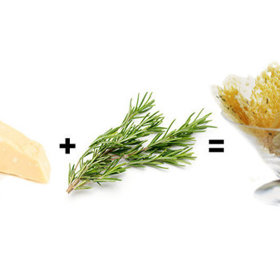 5. Sýrové chipsy s rozmarýnem. Chystáte filmový večer a rádi byste, aby měl grády? Upečte si frico, italské sýrové chipsy. Na silikonem potaženém plechu udělejte hromádky jemně nastrouhaného parmazánu s rozmarýnem. Pečte při 190 °C asi pět minut. Nechte je vychladnout, odlepte je a chroupejte jako bramborové lupínky.