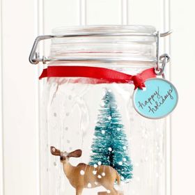 1. Zimní zahrada ve sklenici. Kouzelné, že? Přitom stačí na dno jen umístit jedlé (sněhové) koule a přidat plastového soba se stromkem.