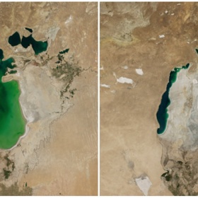 Aralské jezero (Asie), srpen 2000 – srpen 2014.