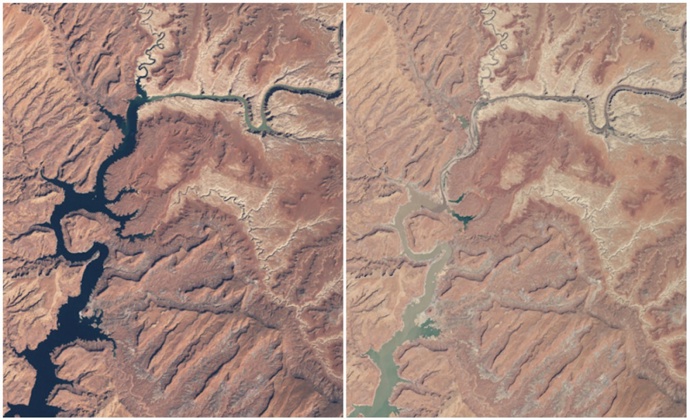 Lake Powell (Arizona a Utah), březen 1999 – květen 2014.
