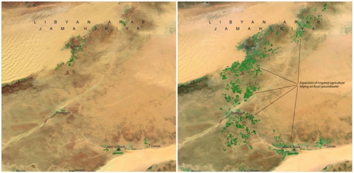 Great Man-Made River (Libye), duben 1987 – duben 2010.