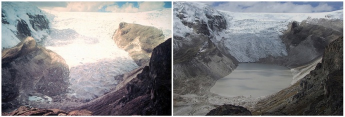 Qori Kalis Glacier (Peru), červenec 1978 – červenec 2011.