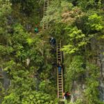 2. Zhang Jiawan, Jižní Čína. Bez žebříků by se děti do své školy ve vesnici Zhang Jiawan nedostaly.