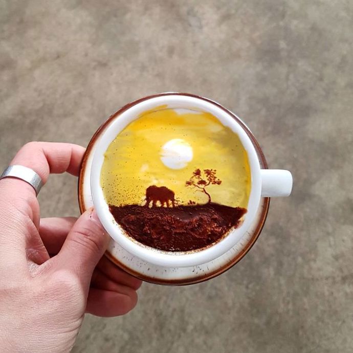 Malovaný poklad v hrnku kávy. Jihokorejec povyšuje latté art na umění hodné výstav