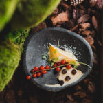 Tvarůžek, sýrový papír, křen, rybíz.