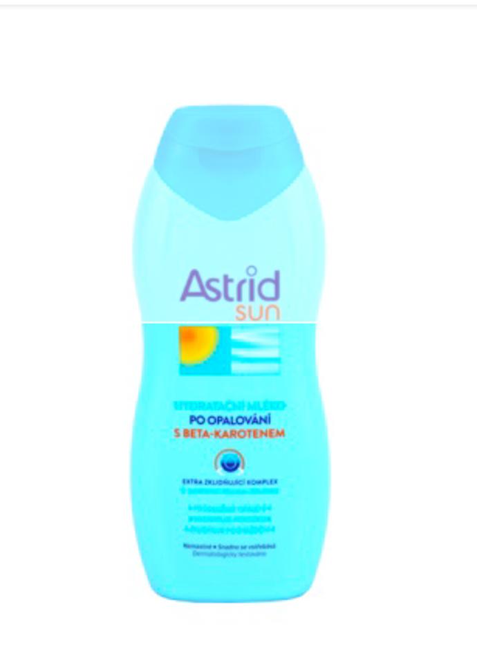 Mléko po opalování, Astrid sun, 200 ml, 85 Kč. Po celodenním opalování je dobré pokožce vrátit hydrataci.
