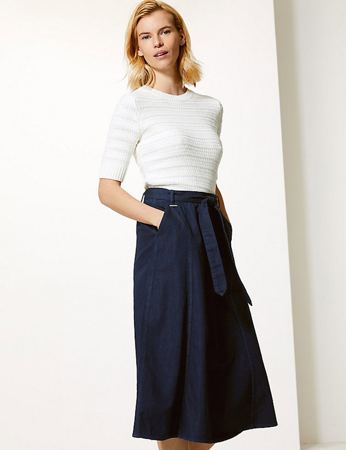 Midi sukně s vysokým pasem a mašlí, Marks & Spencer, 1099 Kč