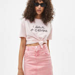 Pastelově růžová sukně s vysokým pasem, Bershka, 449 Kč