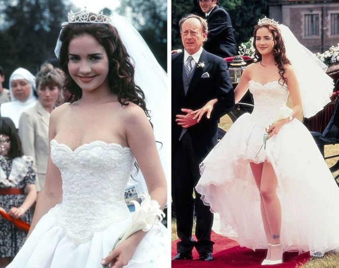 V seriálu Divoký anděl se Milagros (Natalia Oreiro, 1998–1999) rozhodla vzít na svatbu rebelské šaty, které zcela odrážely její vzpurnou povahu. Vpředu krátké a vzadu dlouhé šaty působily extravagantně, přesto velmi romanticky.