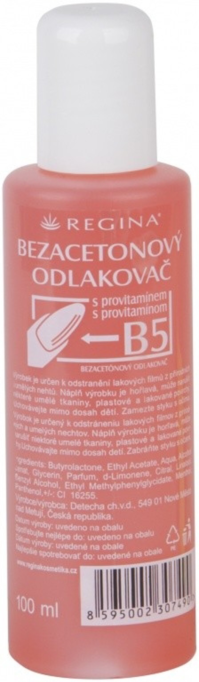 Bezacetonová odlakovač s provitamínem B5, glycerinem, panthenolem a parfémem, 56 Kč.