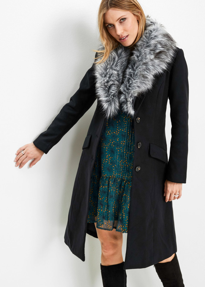 Kabát s límcem z umělé kožešiny, 1199 Kč.