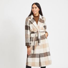 Béžový kostkovaný kabát Vila, 2649 Kč.