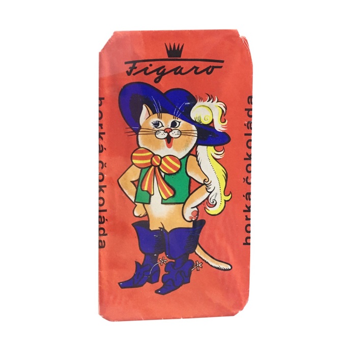 Kocour v botách od Figara - stejně jako další čokolády, které měly obaly v různých variantách s obrázky, šla na dračku. Figaro byla slovenská firma, založená v roce 1906 v Trnavě pod názvem Fischer. Od roku 1934 používá jméno Figaro. Tuto značku koncem 50. let převzala znárodněná firma Stollwerck.