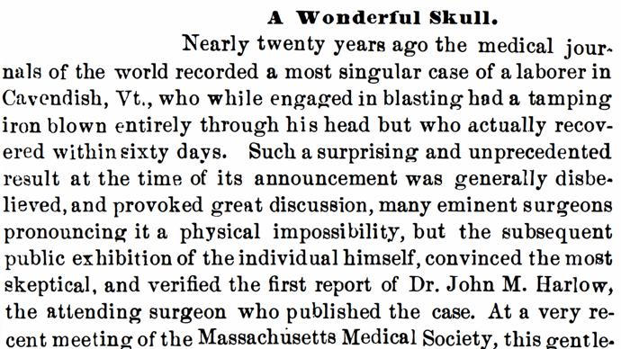 O případu, v němž hrál hlavní tragickou i šťastnou roli Phineas Cage, psaly noviny téměř po celém světě.