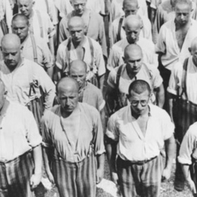 Snímek pochází z doby těsně po otevření koncentračního tábora Dachau. Do jeho uzavření v roce 1945 zde zemřelo více než 26 000 lidí.