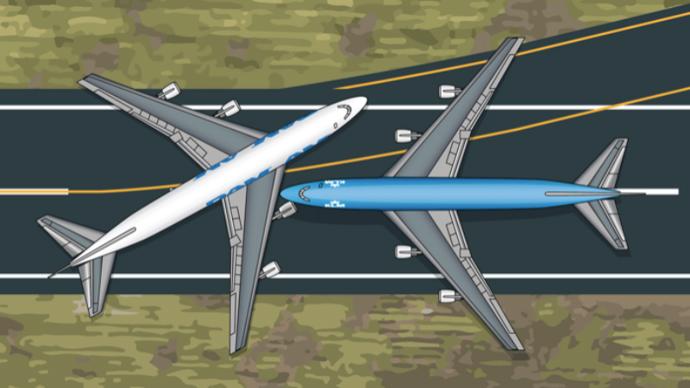 Rekonstrukce ukazuje, jak došlo ke kolizi dvou Boeingů 747 na tenerifském letišti Los Rodeos. V tuto chvíli už bylo jasné, že se neštěstí nepodaří zabránit... 