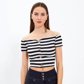 Proužkovaný krátký top s knoflíky, 218 Kč
