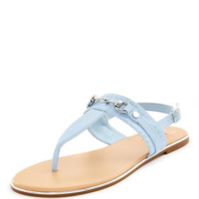 Modré ploché sandály se zlatými přezkami, 210 Kč