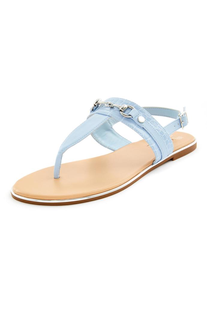 Modré ploché sandály se zlatými přezkami, 210 Kč