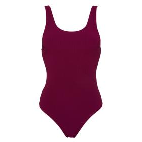 Vínové jednodílné plavky s výstřihem, 210 Kč