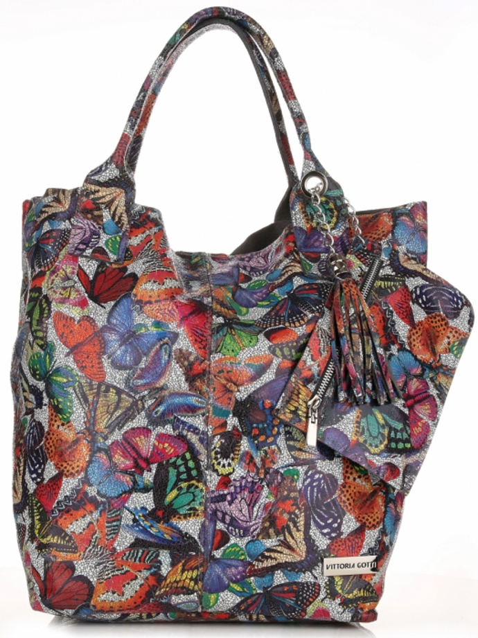 Kožená kabelka VITTORIA GOTI, Made in Italy Shopperbag Butterfly Multicolor - šedá, 2232 Kč