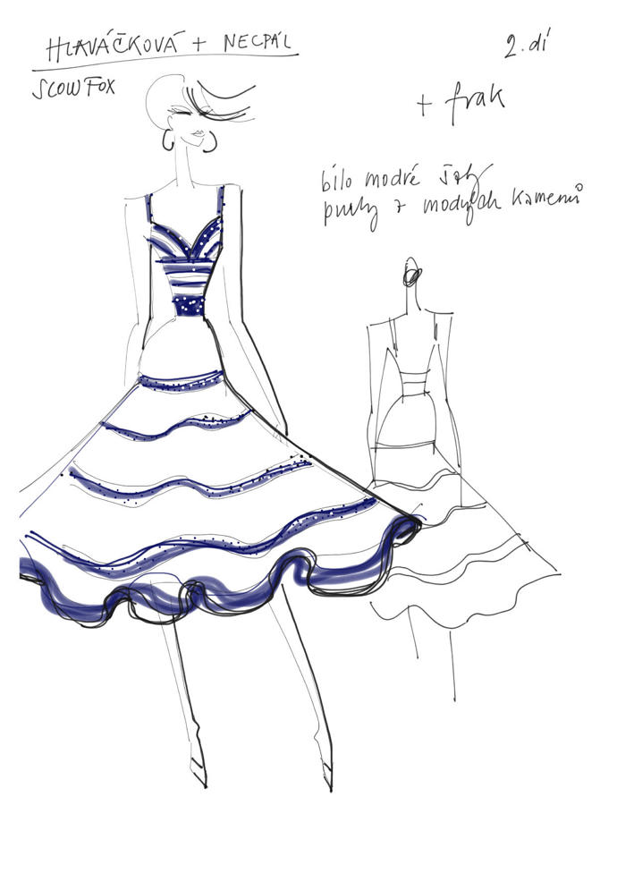 Tatiana navrhovala například kostýmy do StarDance 2021. Zde je skica jednoho z nich.