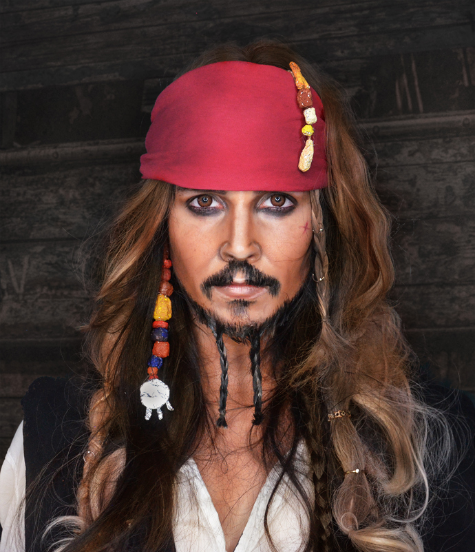 Diana Vitikačová jako Johnny Depp ve filmu Piráti z Karibiku. Tuto proměnu považuje vizážistka za nejpovedenější.