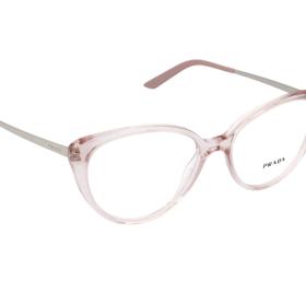 Trendy transparentní dioptrické brýle s růžovým nádechem a kovovou stranicí. Prada, 3079 Kč