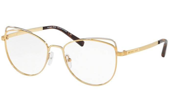 Zlaté kovové dioptrické brýle v Cat Eye tvaru s elegantním zdobením na horní straně očnice. Michael Kors, 2879 Kč